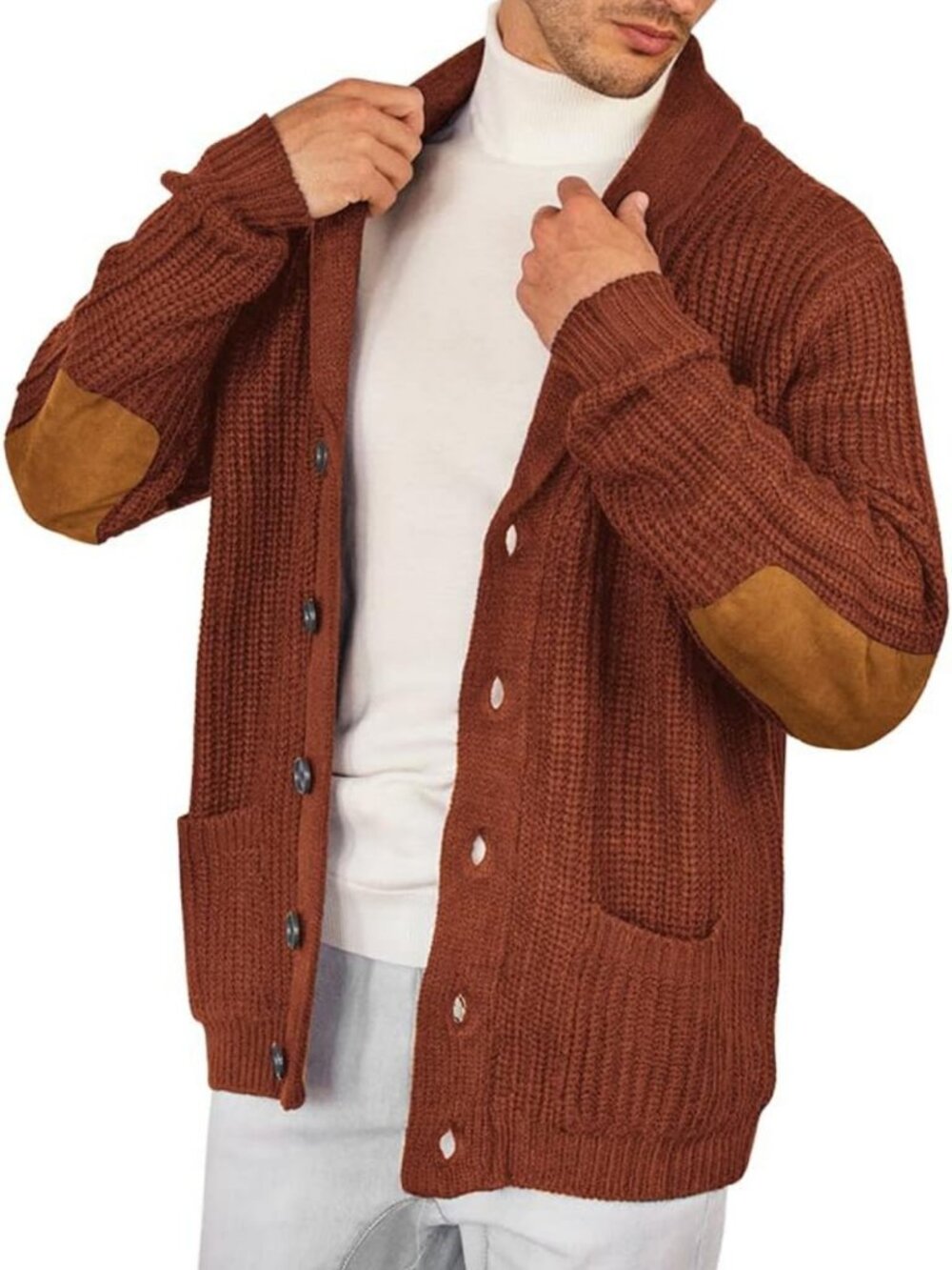 Cozy Multi-Color Shawl Collar Cardigan Sweater for Men with Pockets - Knitted